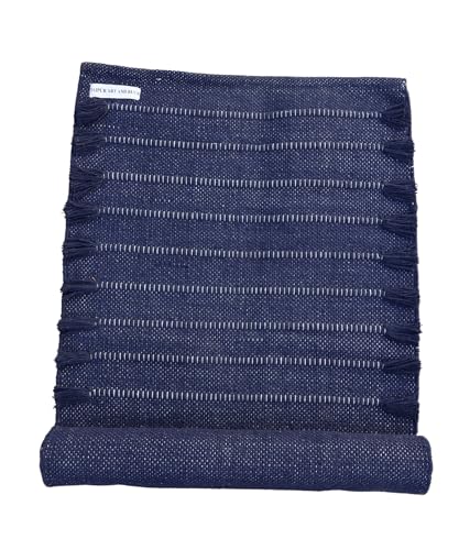Jaipur art & Rugs Organic Cotton Yoga Mat - Eco-Friendly Hand-Woven Rug - Non Slip & Thick (24”x72”x5mm) for Everyday Fitness at Home - Comfortable Extra-Long - color: Navy Blue