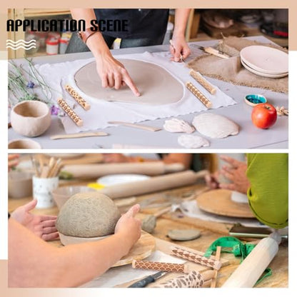 UNICRAFTALE 16Pcs 16 Styles Wooden Clay Texture Rollers Set for Pottery Ceramics Potters Stamp Roller Tools Modeling Pattern Rollers Kit 10.2cm Textured Rolling Pins for DIY Handmade Art Supplies