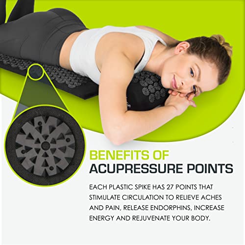 ProsourceFit Acupressure Mat and Pillow Set for Back/Neck Pain Relief and Muscle Relaxation, Large - Black/Black - color: Large - Black/Black, size: Large