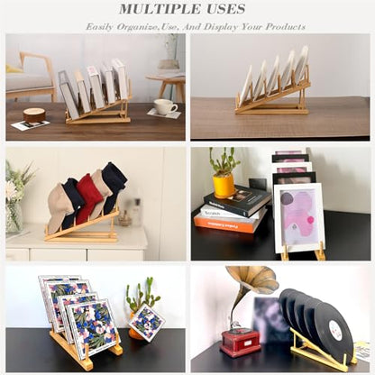 5 Pack Plate Stands For Display, Wooden Multi Plate Holder Organizer | 5-Tier Craft Show Vendor Counter Display Rack for Tabletop Book, Art Prints, Platter and Cabinet Organization - size: L-5 Pack