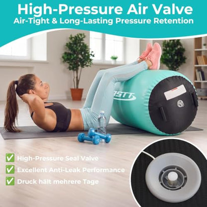 Gymnastics Air Barrel with Pump, Inflatable Back Handspring Trainer - color: Green+Carbon Fiber, size: 3.3'L x 2'D