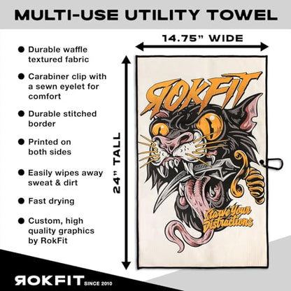 RokFit Gym & Golf Towel – Multi-Use, Quick-Dry, Durable Utility Towel with Bold Graphic and Carabiner Clip (Starve Your Distractions) - color: Starve Your Distractions