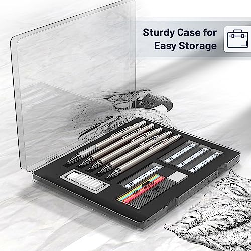 Mr. Pen- Metal Mechanical Pencil Set with Lead and Eraser Refills, 5 Sizes | 0.3, 0.5, 0.7, 0.9, 2mm, Drafting, Sketching, Architecture, Drawing Mechanical Pencils, Metal Mechanical Pencils