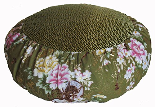 Meditation Cushion Zafu Pillow Japanese Kimono Silk Sage & Key Design - color: Sage & Key Design