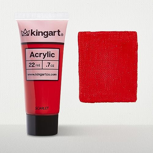 KINGART PRO Artist Quality SCARLET Acrylic Paint, 22ml (0.74oz) Tubes, 3 Pack - Set (66ml Total), Scarlet Red