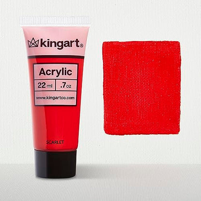 KINGART PRO Artist Quality SCARLET Acrylic Paint, 22ml (0.74oz) Tubes, 3 Pack - Set (66ml Total), Scarlet Red