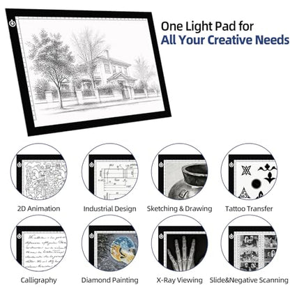 A4 Tracing Light Box, LED Board Adjustable Brightness Light Pad | Micro-USB powered, Light Table for Artists, Tattoo Drawing, Animation, Sketching, Stenciling & Diamond Art Painting