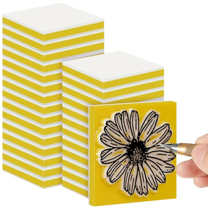 Frienda 24 Pcs 2" x 2" Rubber Carving Block Printmaking Stamp, White Yellow | Easy to Carve, for Printmaking, Stamp Making, DIY Crafting, Scrapbook, Painting, Soft Linoleum for Beginners, Professionals - color: White Yellow