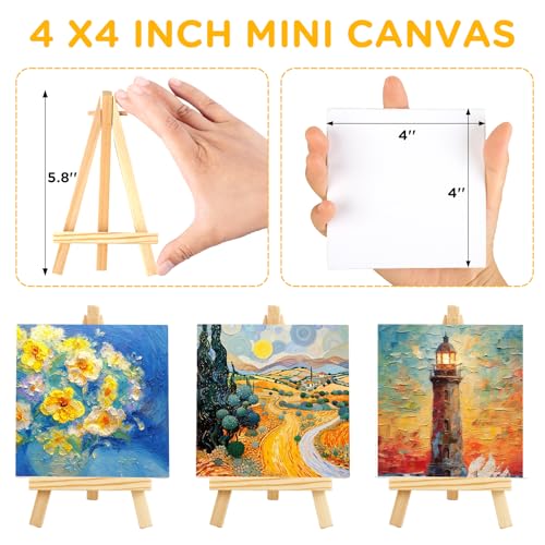 18 Pack Mini Canvases with Easels - 4x4 Inches Small Art Canvas Set for Adult Acrylic Pouring Oil Water Color
