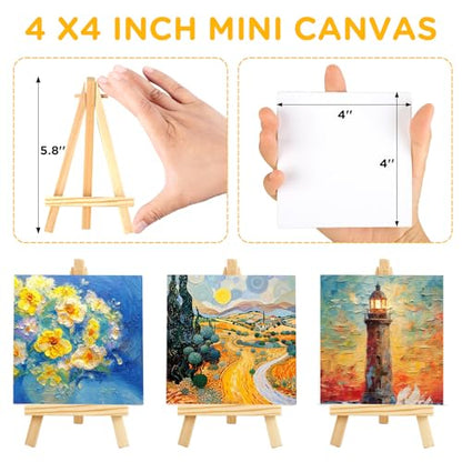 18 Pack Mini Canvases with Easels - 4x4 Inches Small Art Canvas Set for Adult Acrylic Pouring Oil Water Color