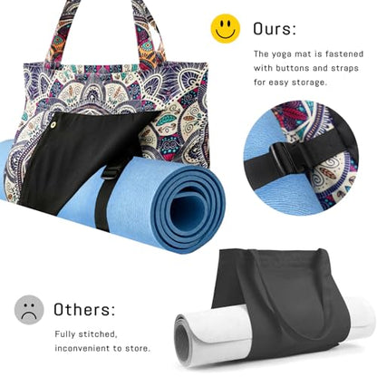Mandala Yoga Mat Bag Large Yoga Bags and Carrier Fits All Your Stuff Yoga Tote Bags with Zipper Pocket Pilates Bag - color: Beige