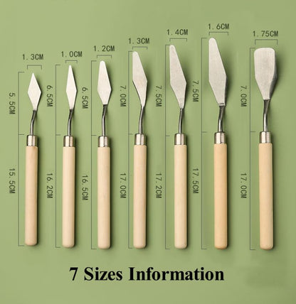 7-Piece Palette Knife Set | Stainless Steel Spatulas for Texture Painting | Durable Stainless Steel, Paint Spatulas, Acrylic Painting, Oil Colors, Canvas Texturing, For Beginners & Pros - color: Wood