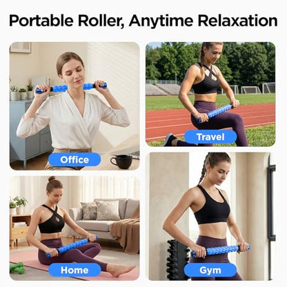 Muscle Roller & Massage Roller Stick for Athletes - Lymphatic Drainage Support, Relieves Muscle Soreness, Cramping & Tightness - Targets Legs, Arms, Back & Calves （Blue Wheel） - color: Blue