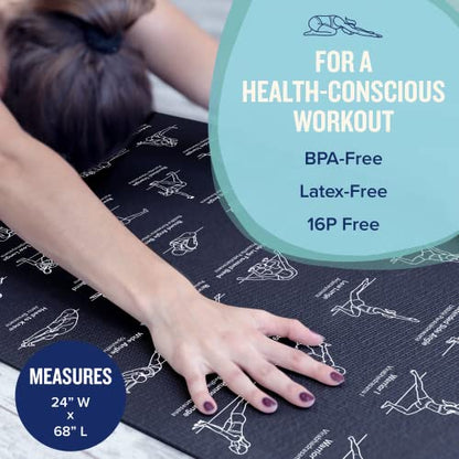 NewMe Fitness Yoga Mat for Women and Men - Large, 5mm Thick, 68 Inch Long, Non Slip Exercise Mats w/ 70 Printed Yoga Poses for Pilates, Workout and Stretching - Home and Gym Essentials - color: Blue