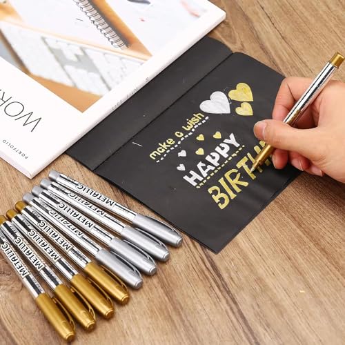 MYARTOOL Metallic Marker Pens, Gold Metallic Permanent Markers for Artist Illustration, Crafts, Gift Card Making, Scrapbooking, Fabric, DIY Photo Album, Value Set of 8 - color: Gold