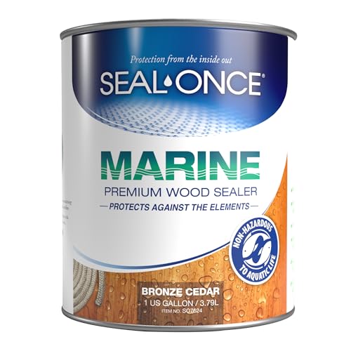 Seal-Once Marine Waterproof Wood Sealer and Stain, Bronze Cedar, 1 Gallon | Waterproof Sealant, Wood Stain and Sealer in One - color: Bronze Cedar, size: 1 Gallon