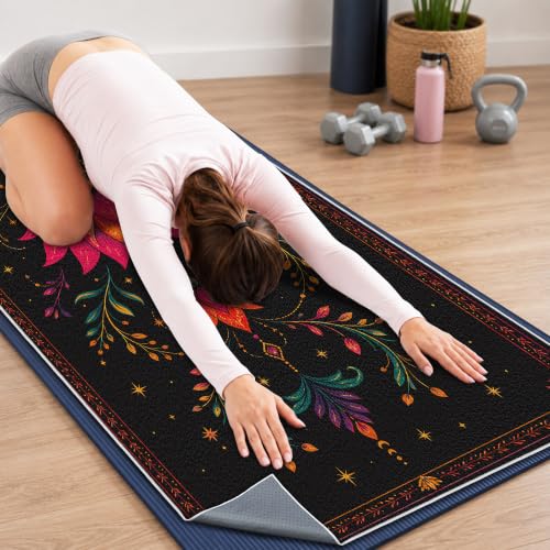 Hot Yoga Towel Non Slip, Ultra-Absorbent Yoga Mat Towel, Soft with Printed Design, Machine Washable, Yoga Pilates Towel Suitable for Exercise, Pilates, Yoga, 72x27in.Lotus - color: Lotus