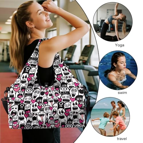 Yoga Gym Bag with Removable Adjustable Shoulder Strap, Shoe Compartment & Top Yoga Mat Holder 17.72x8.66x9.84in - color: Halloween Cute Ghost Print