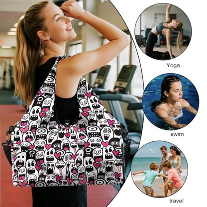 Yoga Gym Bag with Removable Adjustable Shoulder Strap, Shoe Compartment & Top Yoga Mat Holder 17.72x8.66x9.84in - color: Halloween Cute Ghost Print
