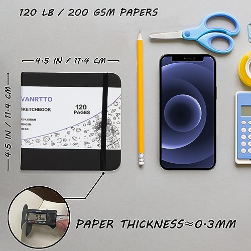 Vanrtto Square Sketch Book, Mixed Media Sketchbook 4.5x4.5 in 2 Pack | Hardcover Square Sketchbook 120lb/200GSM Sketchbook Drawing Paper for Watercolor Mixed Media, 120 Sheets/240 Pages Sketch Pad - size: 4.5*4.5 INCH 2 PACK