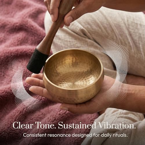 Silent Mind Tibetan Singing Bowl Set – Easy to Play & Beginner Friendly Meditation Bowl with Cushion & Mallet | Stress Relief & Mindfulness | Gift-Ready - color: Beaten Bronze, size: Without Case