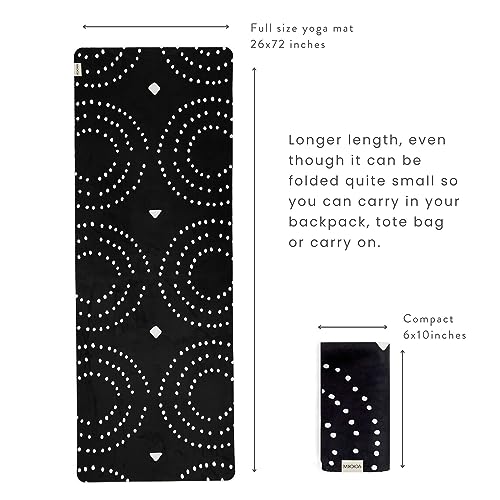 Travel Yoga Mat 1.5mm | Foldable, Lightweight Mat | Use for Travel, Backpacking, Yoga Retreat, Outdoors, Gym, Pilates, Machine Washable, Eco-Friendly - color: Black