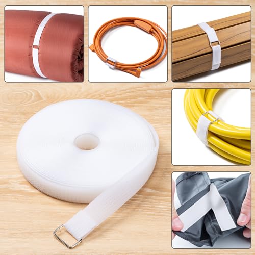1" x16Ft Hook and Loop Straps with 25 Metal Buckles，White - color: White, size: 1"×16ft Metal Buckle