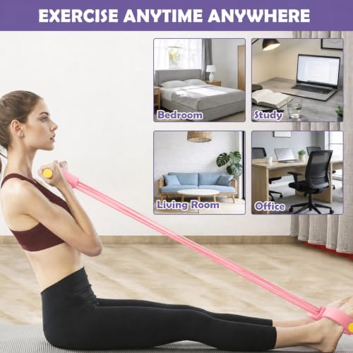 Pedal Resistance Band with Handle,4/6/8 Tubes Options,Full-Body Use - color: 6Tubes-Pink