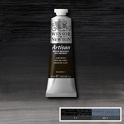 Winsor & Newton Artisan Water Mixable Oil Colour, 1.25-oz (37ml), Lamp Black | Clean with water; no solvents needed. Color depth, lightfastness, opacity/transparency are the same as traditional oils. - color: Lamp Black, style: 1.25-oz