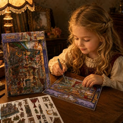 ZAYALI Large 3D Sticker Scene Book for Adults & Teens, DIY Isometric House Scenes, Large Build-Your-Own Room Sticker Set, Relaxing Sticker Therapy Art Kit - Oracle Realm - style: Oracle Realm