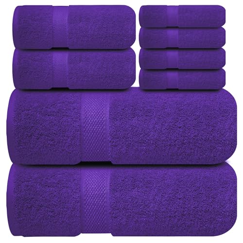 Infinitee Xclusives 100% Cotton Bath Towel Set – 8 Piece Bathroom Towel Set | (2 Bath Towels, 2 Hand Towels, 4 Washcloths) – Soft & Absorbent Towels for Bathroom - Gym, Shower, Spa & Hotel Use - color: Profound Purple, size: Towel set - 8 Pack