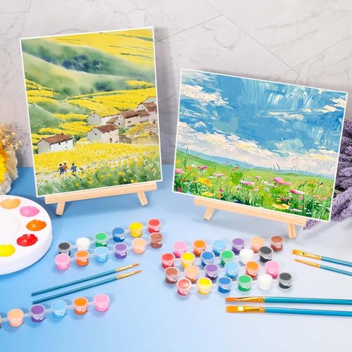 shynek 150pcs Painting Supplies Kit for Adults, 8 * 10In Canvas Boards with Easel Stand, 12 Colors Acrylic Paint Set, Artist Paint Brushes Set, Paint Trays, Sip and Paint Kit