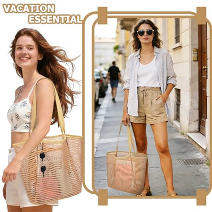 Iioscre Beach Bag for Women, Causal Hobo Handbags with Zipper Inner Pocket - color: Khaki-new