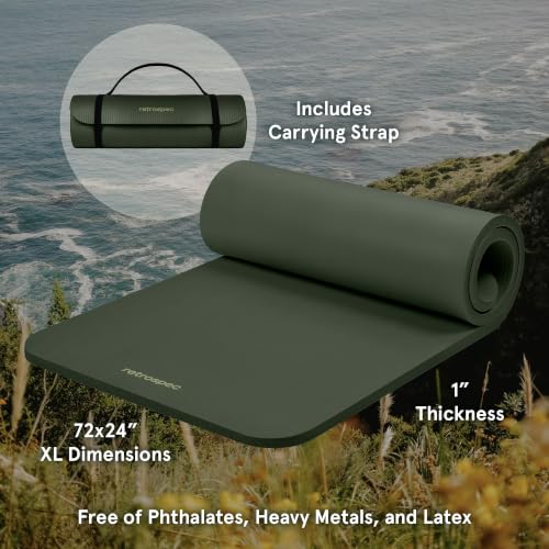 Retrospec Solana Yoga Mat 1" Thick w/Nylon Strap for Men & Women - Non Slip Exercise Mat for Home Yoga, Pilates, Stretching, Floor & Fitness Workouts - color: Wild Spruce