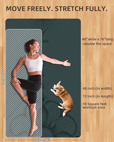 Large Yoga Mat (75.5"x47.6"x0.4"）Extra Wide & Thick 10mm | Non-Slip Exercise Mat, High-Density TPE Mat for Yoga Pilates & Home Gym Workouts - color: Forest green