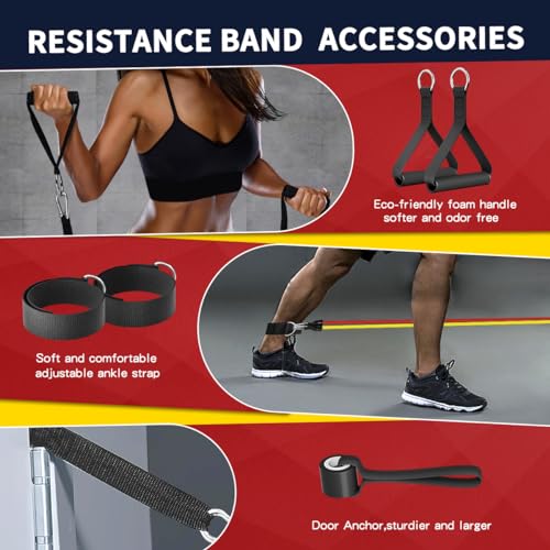 WHATAFIT Resistance Bands with Handles, 5-Level Exercise Bands for Workout - color: Multi