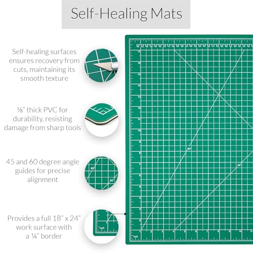 WA Portman 18x24 Quilting Cutting Mat Rotary Cutter Set, Sewing Clear Ruler | Cutting Mats for Crafts 18x24, Fabric Roller Cutter with 5pc Rotary Blade, & 6x24 Clear Sewing Ruler for Sewing Accessories - size: 24.3"L x 18.3"W