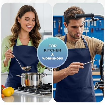 Utopia Kitchen 4 Pack Bib Apron Adjustable with 2 Pockets, Water and Oil Resistant, Cooking Kitchen Chef Apron for Women Men - color: Navy
