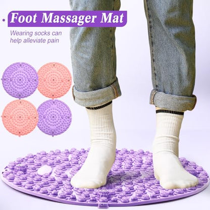 Threlaco 4 Pack Foot Massager Mat Foot Reflexology Pad with Magnetic Relaxation Massage Feet Pressure Point Pad Anti Fatigue Walk Stone Acupoint Mat Particle Portable Massage Tool(Purple and Pink) - color: Purple and Pink