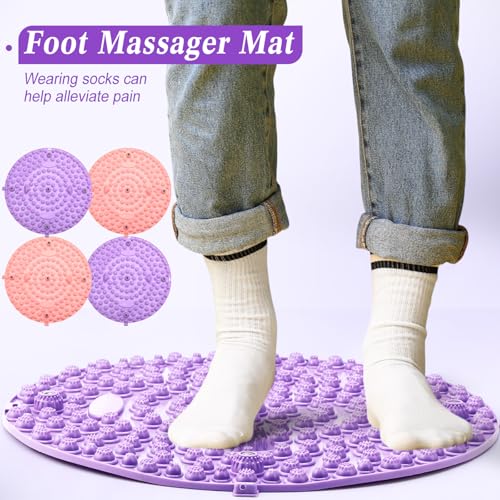 Threlaco 4 Pack Foot Massager Mat Foot Reflexology Pad with Magnetic Relaxation Massage Feet Pressure Point Pad Anti Fatigue Walk Stone Acupoint Mat Particle Portable Massage Tool(Purple and Pink) - color: Purple and Pink