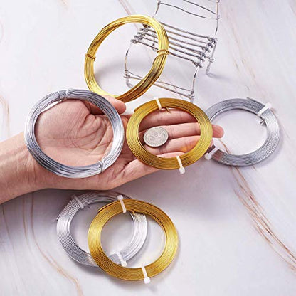 Fashewelry 6 Rolls Aluminum Wire 18 Gauge Bendable Metal Craft Wire Silver Gold Flat & Round Aluminum Strap for Beading Sculpting Jewelry Making, Total 91.8 Feet - color: Flat & Round-3mm & 9 Gauge