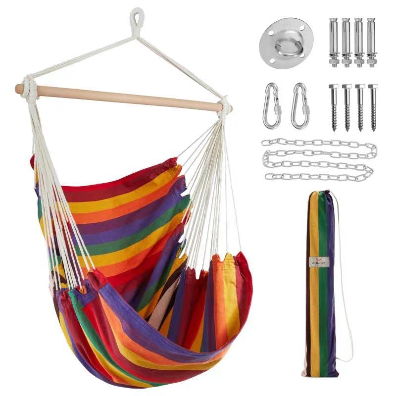 Chulim Hammock Chair Hanging Swing - Cotton Weave Canvas with Hardware Kits, Max 330Lbs, XL Hanging Chair for Indoor Outdoor Patio Yard - Red Stripe - color: Red Stripe