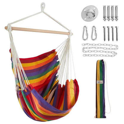 Chulim Hammock Chair Hanging Swing - Cotton Weave Canvas with Hardware Kits, Max 330Lbs, XL Hanging Chair for Indoor Outdoor Patio Yard - Red Stripe - color: Red Stripe