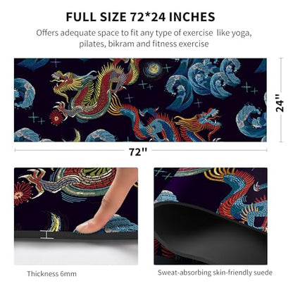 nuveti Yoga Mat Print Extra Thick TPE Non Slip Fitness Exercise Mat with Carrying Bag,72"x24" Extra Thick 6MM Exercise & Workout Mat for Yoga, Pilates Fitness and Floor Exercises - color: Dragon