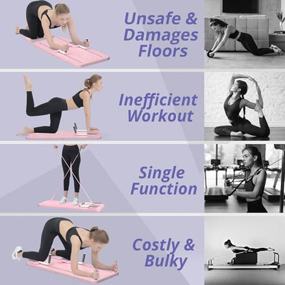 JANUA Pilates Board - Pilates Reformer Set, Multi-Purpose Foldable Pilates Reformer Board for Home, 5 in 1 Pilates Sliding Board - color: Pink