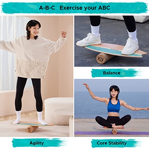 XCMAN Surf Balance Board Trainer with Roller Wooden Exercise Balancing Stability Trainer - Non Slip Surface for Adults Kids|Balance Board for Surfing,Snowboarding,Skateboarding,Hockey,Yoga Training - color: Rocket Green
