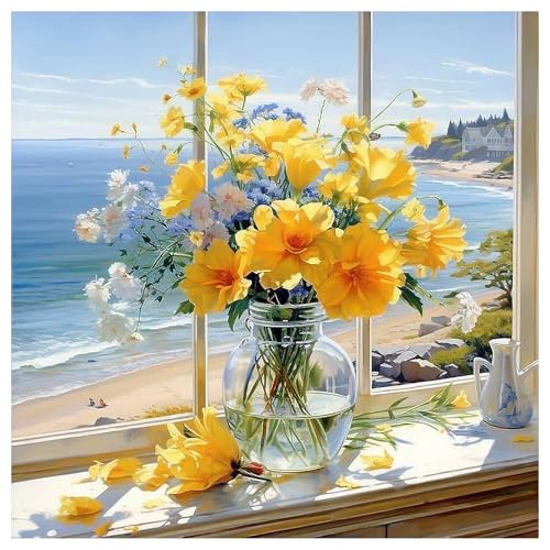 PRASIO Paint by Numbers Kit for Adults Beginner, Flowers Adult Paint by Number Kits on Canvas, DIY Acrylic Number Painting for Adults for Home Decor Gift 16x16 Inch - color: XM-OP-YellowFlower-4040-1