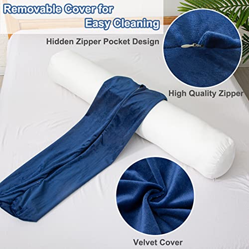 1 MIDDLE ONE Body Pillow for Adults, Bolster Pillow with Removable Velvet Cover, Long Round Cervical Roll Pillow, 47" x 7.87", Blue - color: Blue, size: 47 inch