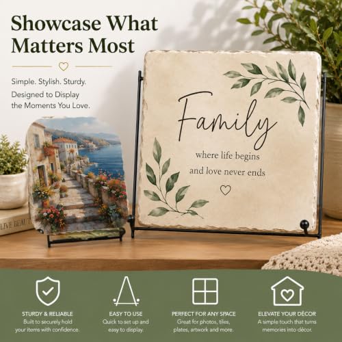 Black Metal Tabletop Easel Stand Set of 3 – 5 Inch Decorative Display Stands for Plates, Frames, Books, Signs & Art – Folding Countertop Holder for Home Décor & Retail Display - size: 5 Inch