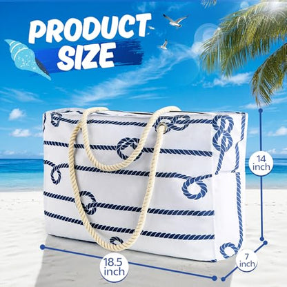 SRISE Large Beach Bag for Women & Men, Beach Bags Waterproof Sandproof, Travel Tote Bag, Swim Pool Bag for Family Outdoor - color: Knot